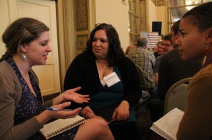 friends and changemakers  talking at the Connecting for Community gathering